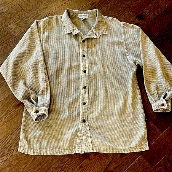 Vintage Ezze Wear Cord Cotton Jacket Shirt Large Oatmeal Color Ribbed Snap Front - Picture 1 of 9